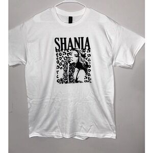 Handmade Shania Twain Graphic T-Shirt White Leopard Print Country Music Tee L